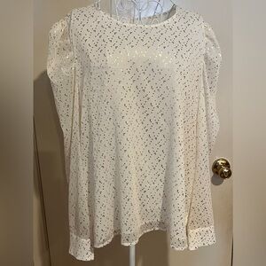 Vince Camuto Ivory Puff Shoulder Blouse Gold Confetti L NWT
